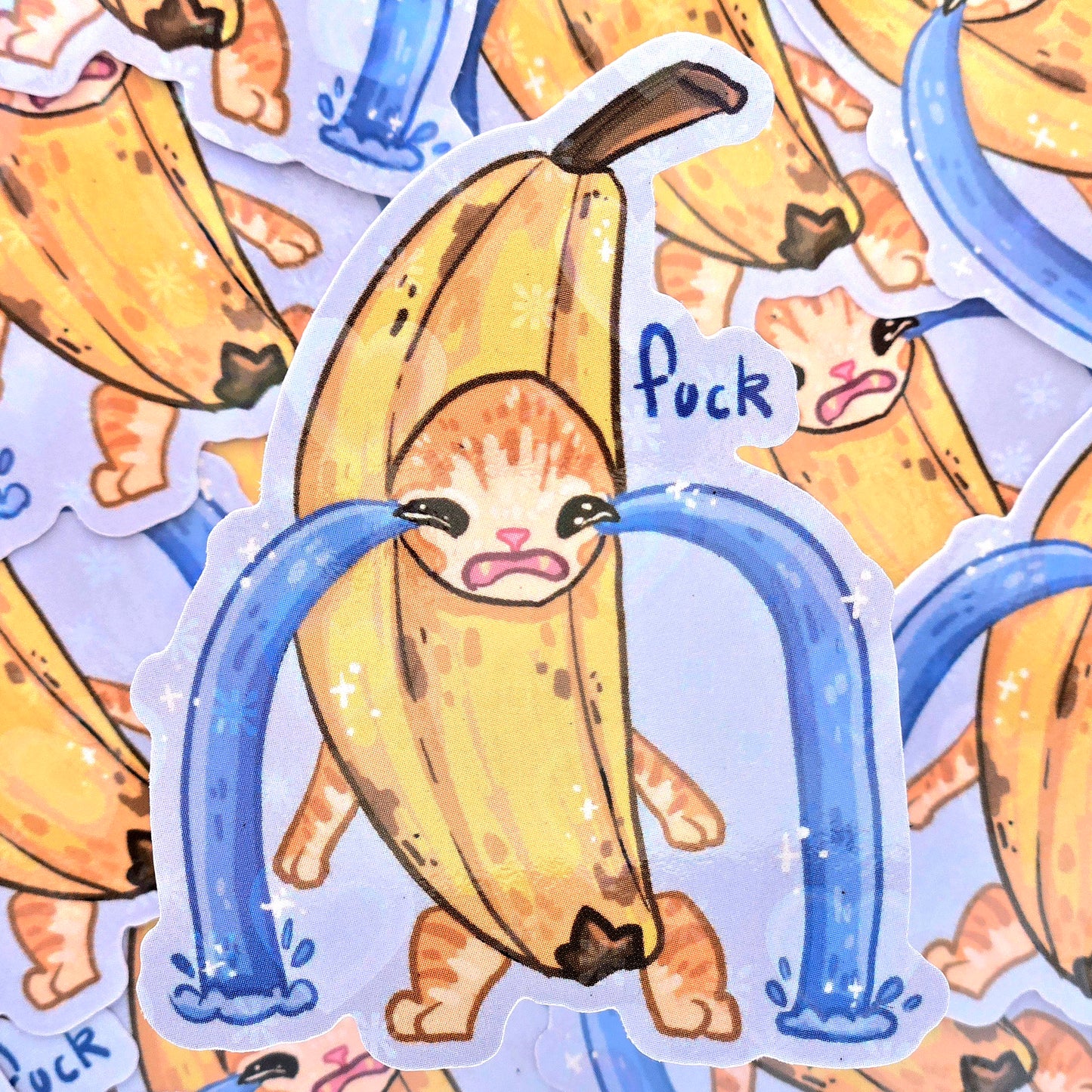 Sad Banana Cat - Holo Vinyl Sticker