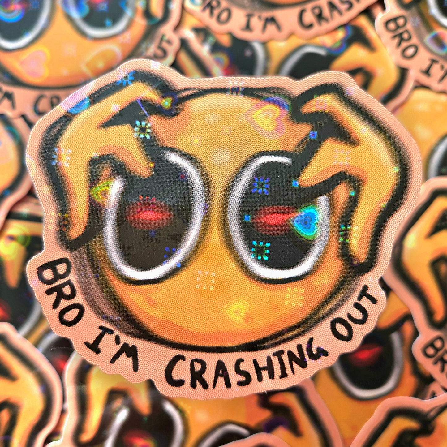 Emote Bro I'm Crashing Out - Holo Vinyl Sticker