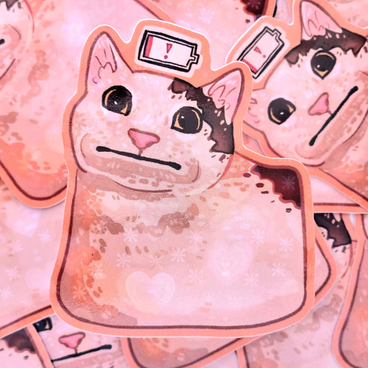 Low Battery Cat - Holo Vinyl Sticker