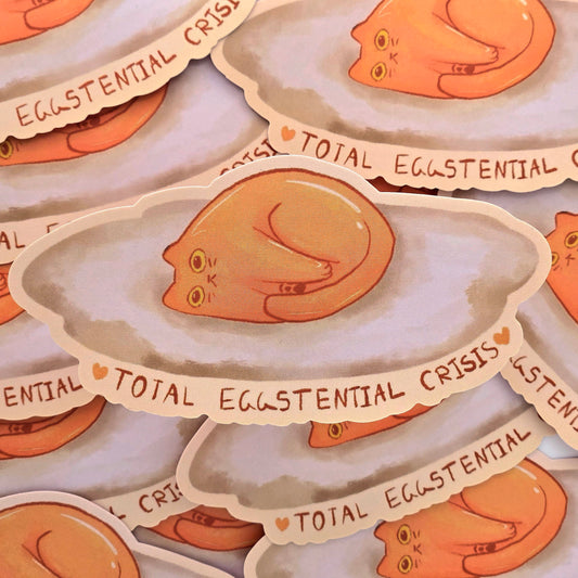 Eggstential Crisis Cat - Matte Vinyl Sticker