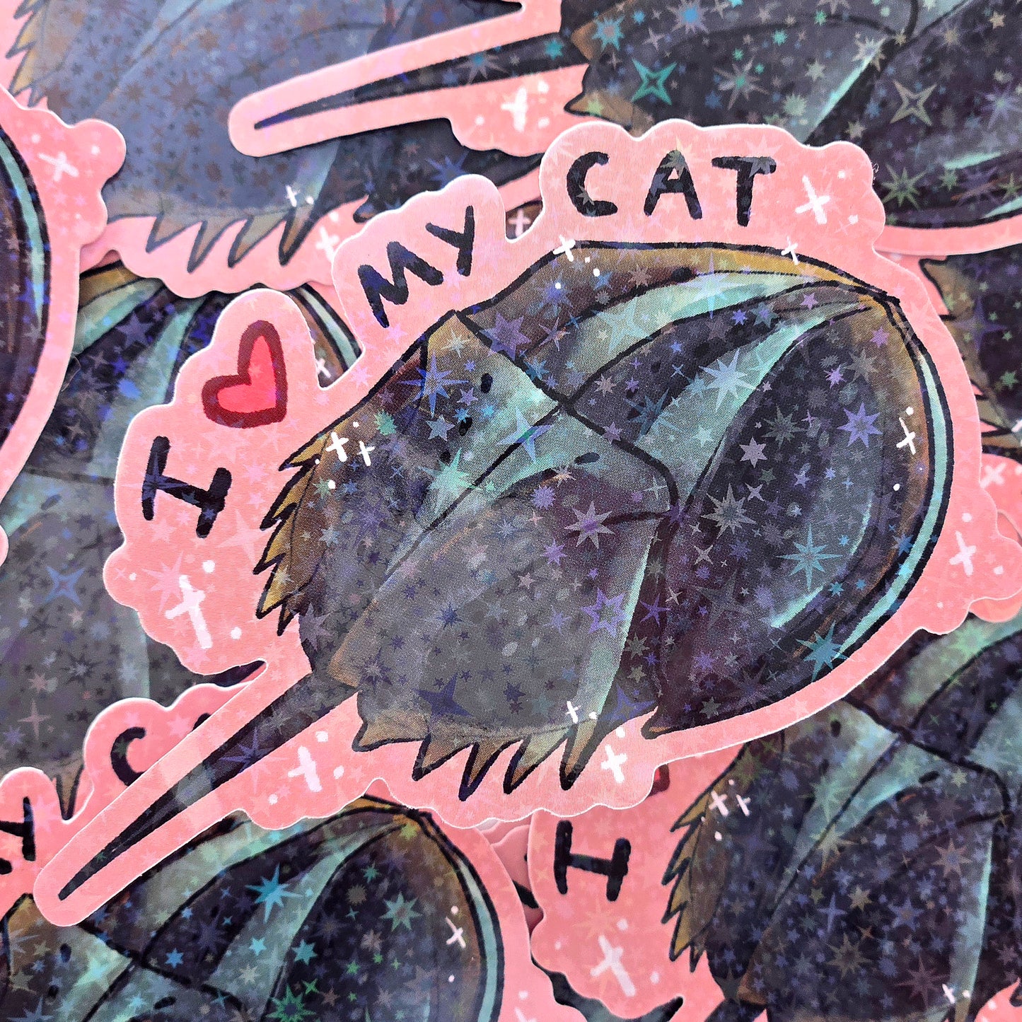 Cat horseshoe Crab - Holo Vinyl Sticker