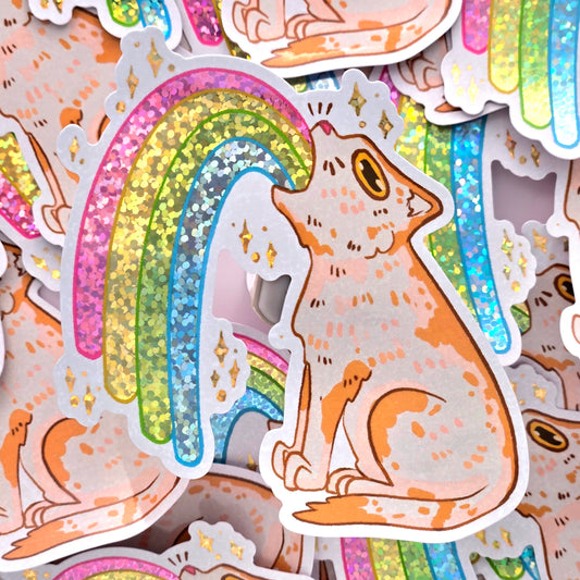 Rainbow Spew Cat - Glitter Vinyl Sticker