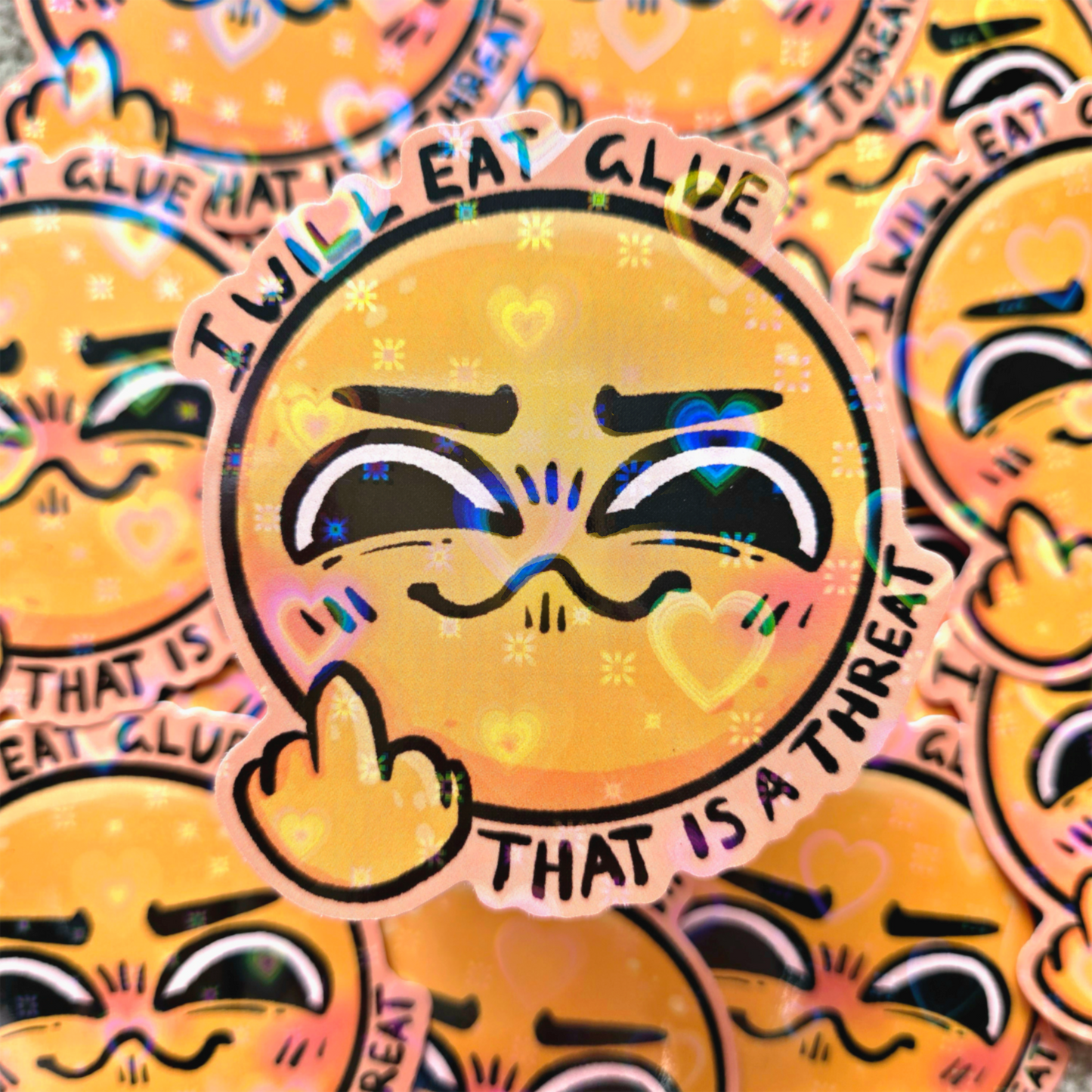 Emote Eat Glue - Holo Vinyl Sticker