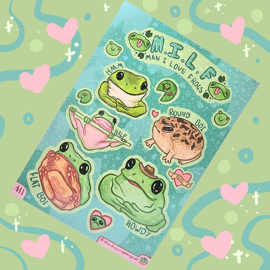 I Love Frogs - Holo Vinyl Sticker Sheet